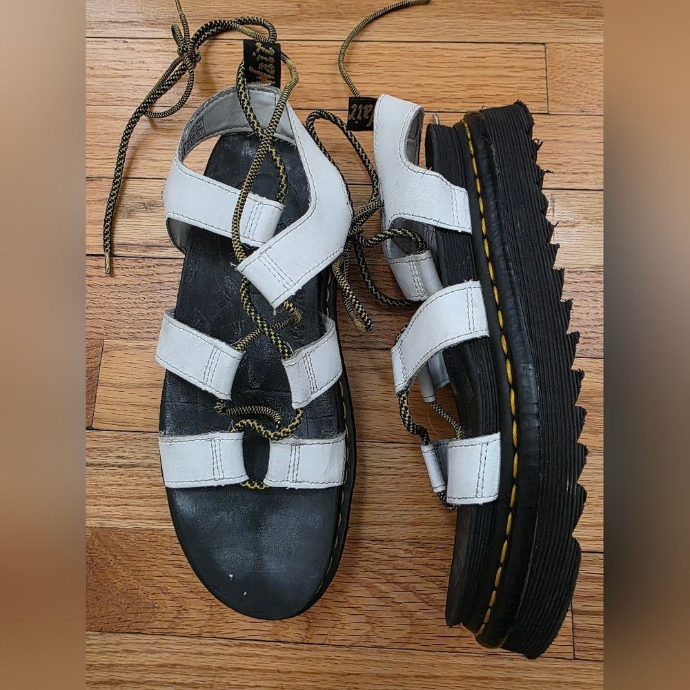 Dr. Martens Womens Nartilla Athena White Black 9L Ladies Gladiator LACE UP